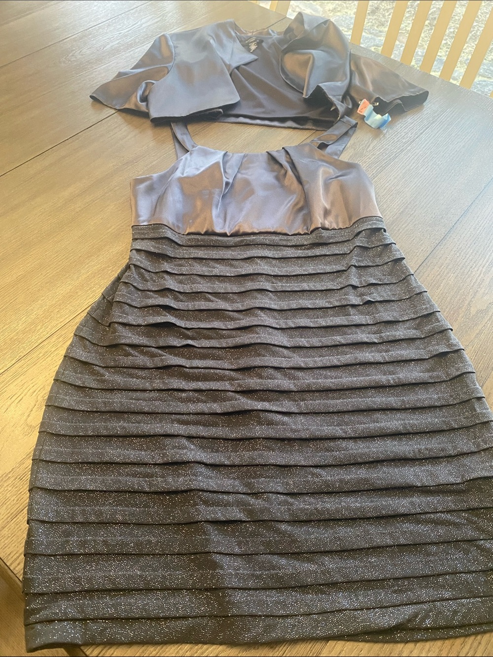 Black Glitter Tiered Fit & Flare Dress